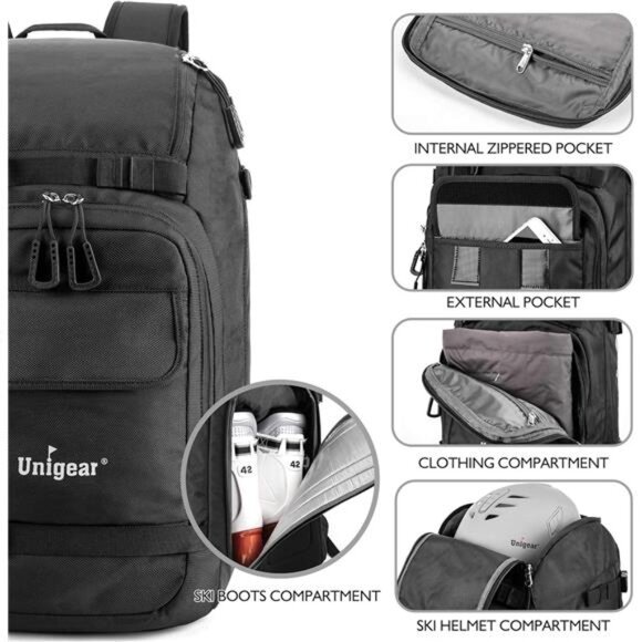 Ski Boot Bag Backpack for Helmet 50L/70L, Goggles, Gloves, Skis - Picture 3 of 7